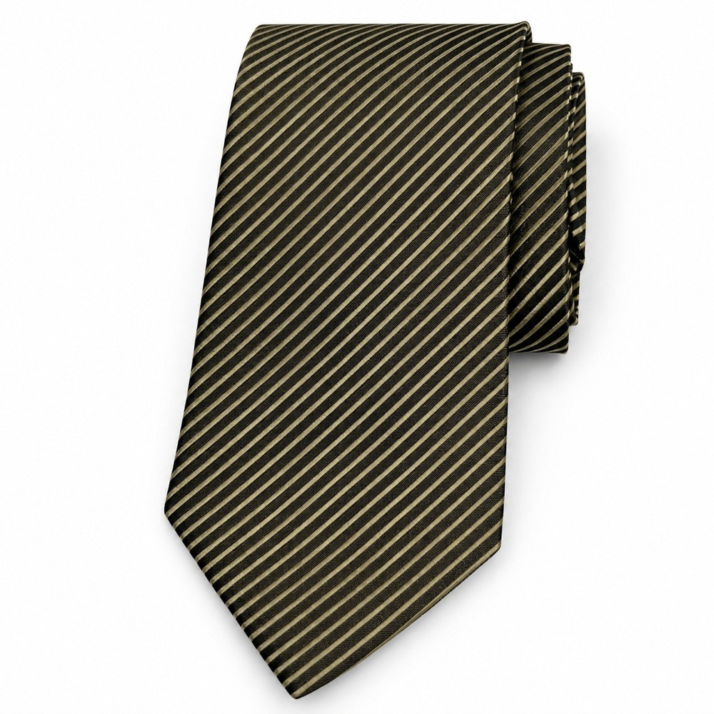 Giorgio Armani Cravatte Silk Tie Olive Green Black Striped Made in Italy